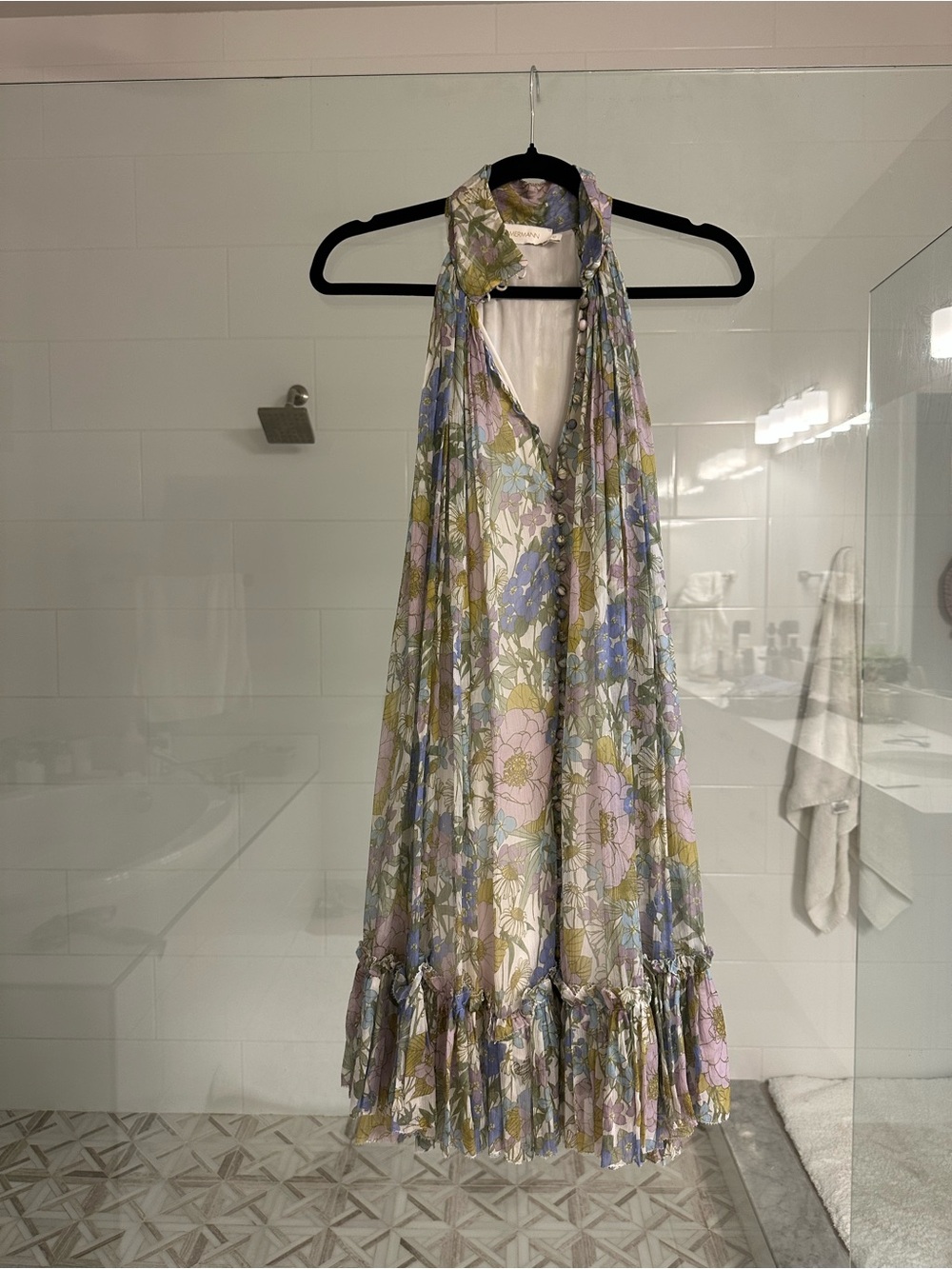Zimmermann Pastel Floral Halter Maxi Dress in Pink, Blue, Green